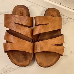 EuroSoft by Sofft Leather Slide Sandals Women’s 9M Brown Comfort Cork Footbed